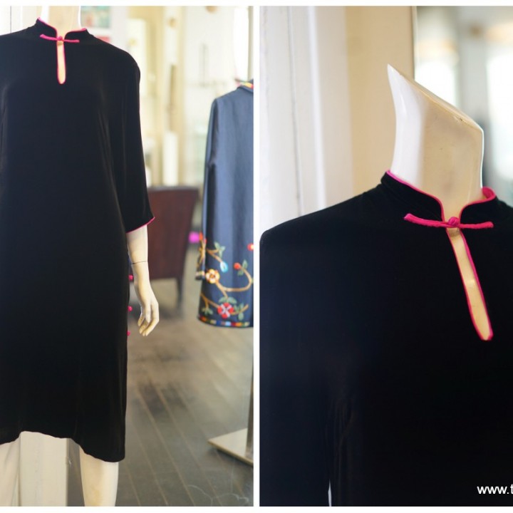 MEI MEI mandarin collar velvet dress 